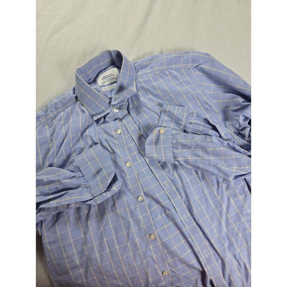 Charles Tyrwhitt Shirt Mens Extra Large Plaid Non Iron Extra Slim Fit Dress